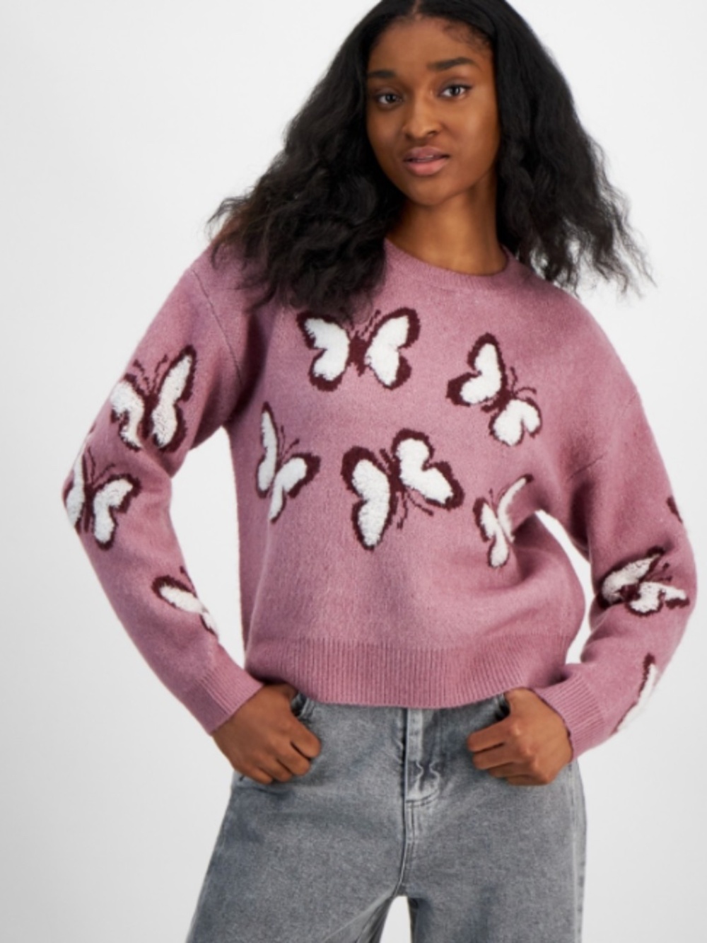 Hooked upby Iot Juniors'It Girl" Crewneck Sweater Valerian Butterfly Size XS NWT - Picture 1 of 3